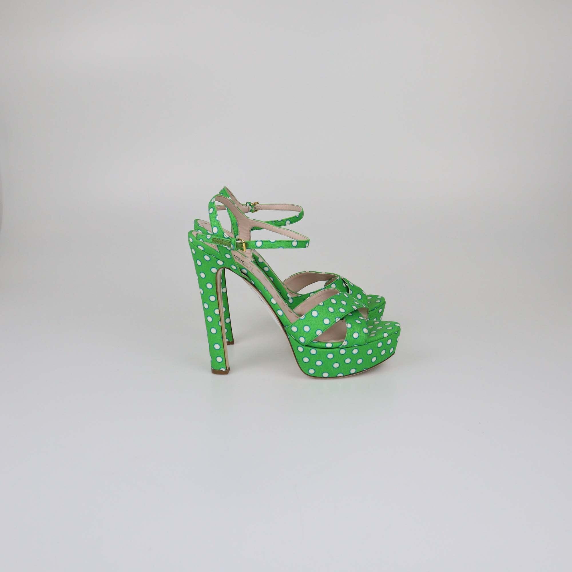 Miu Miu Green Polka Dot Platform Sandals Womens Miu Miu 