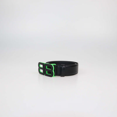 Balenciaga Black Leather BB Hourglass Buckle Belt