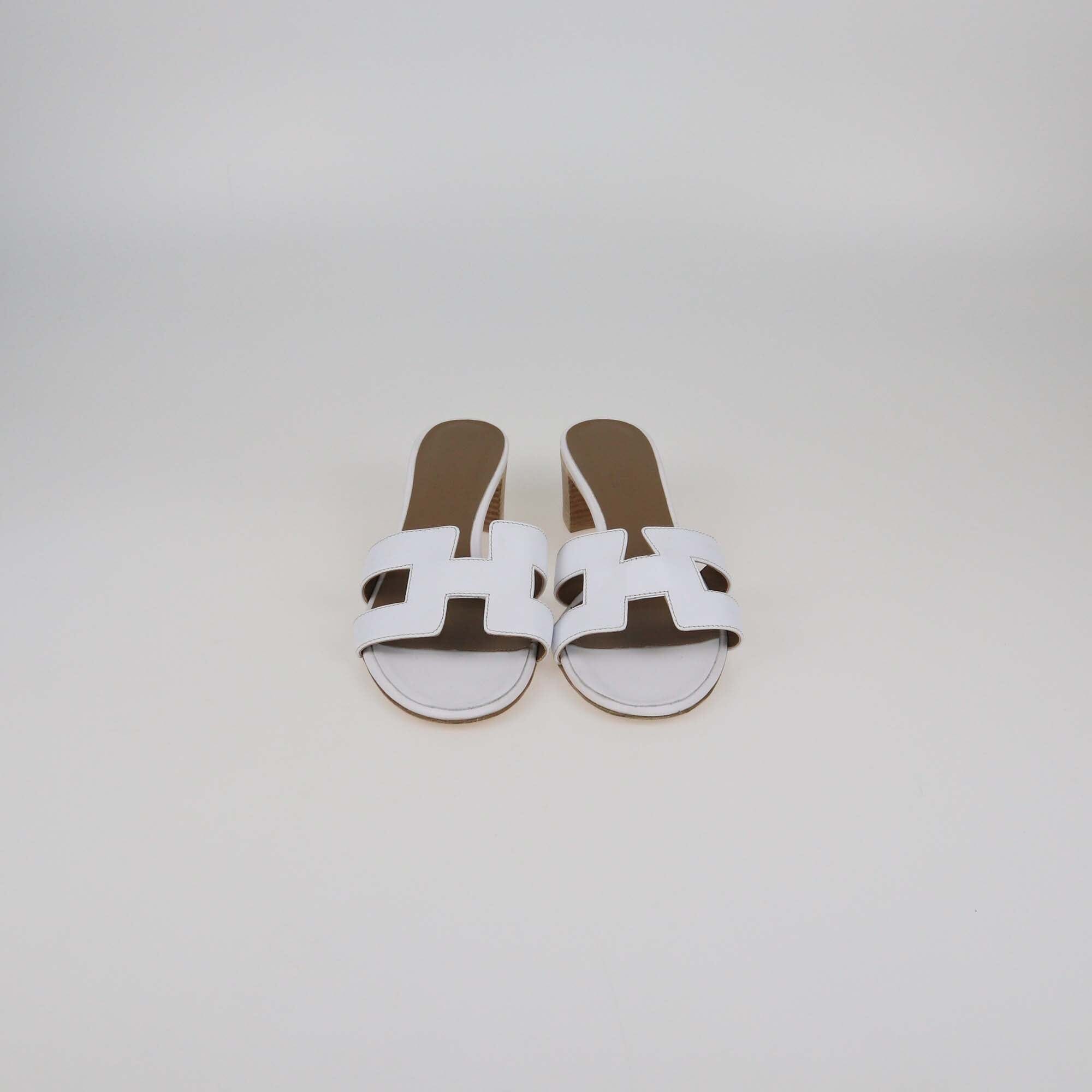 Hermes White Leather Oasis Sandals Womens Hermes 