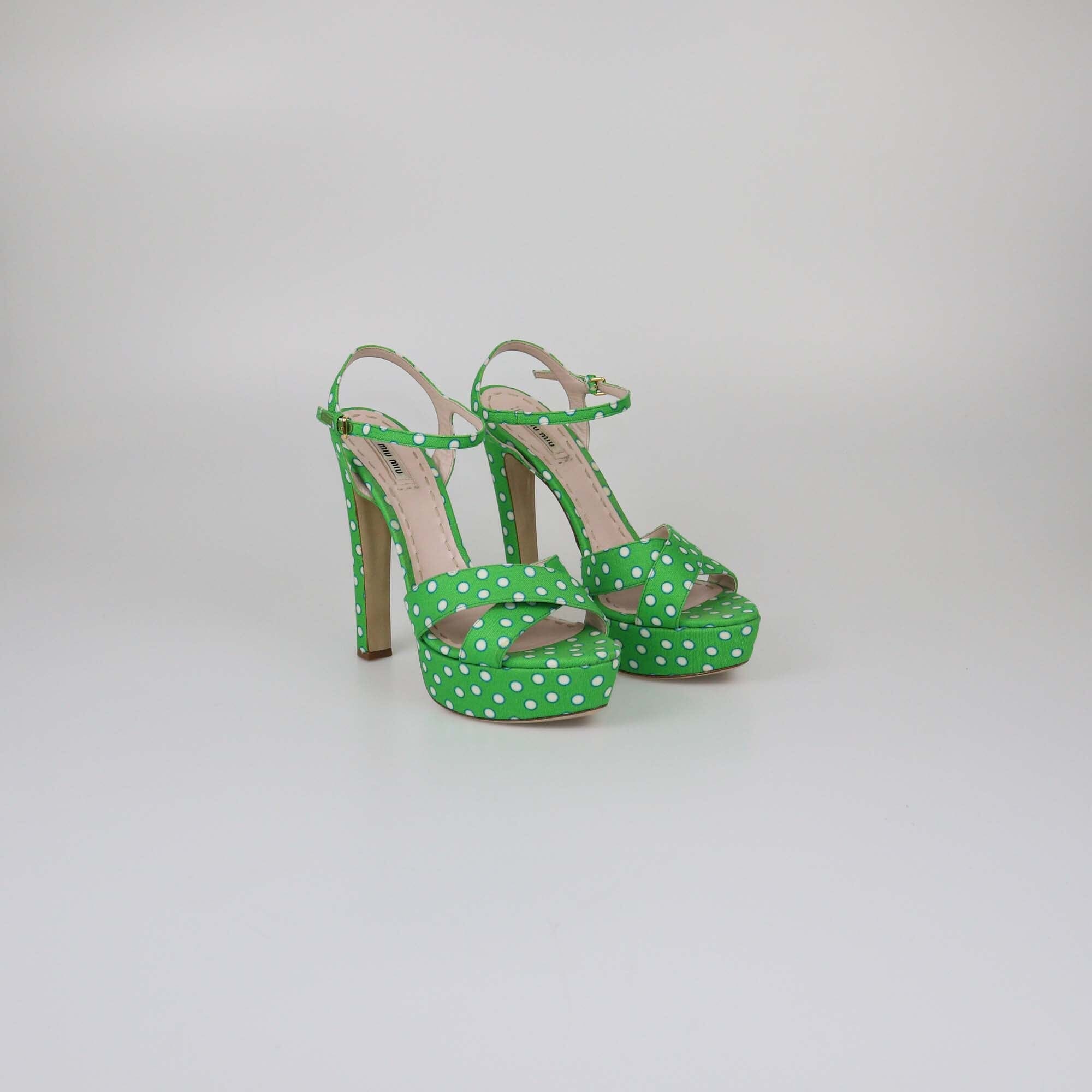 Miu Miu Green Polka Dot Platform Sandals Womens Miu Miu 