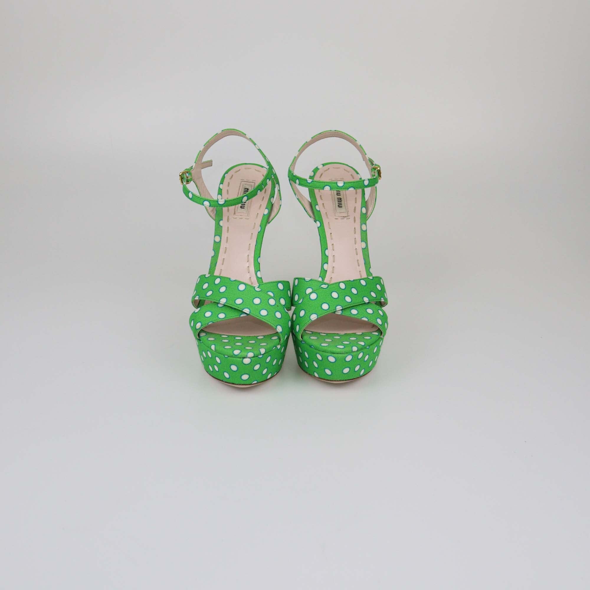 Miu Miu Green Polka Dot Platform Sandals Womens Miu Miu 