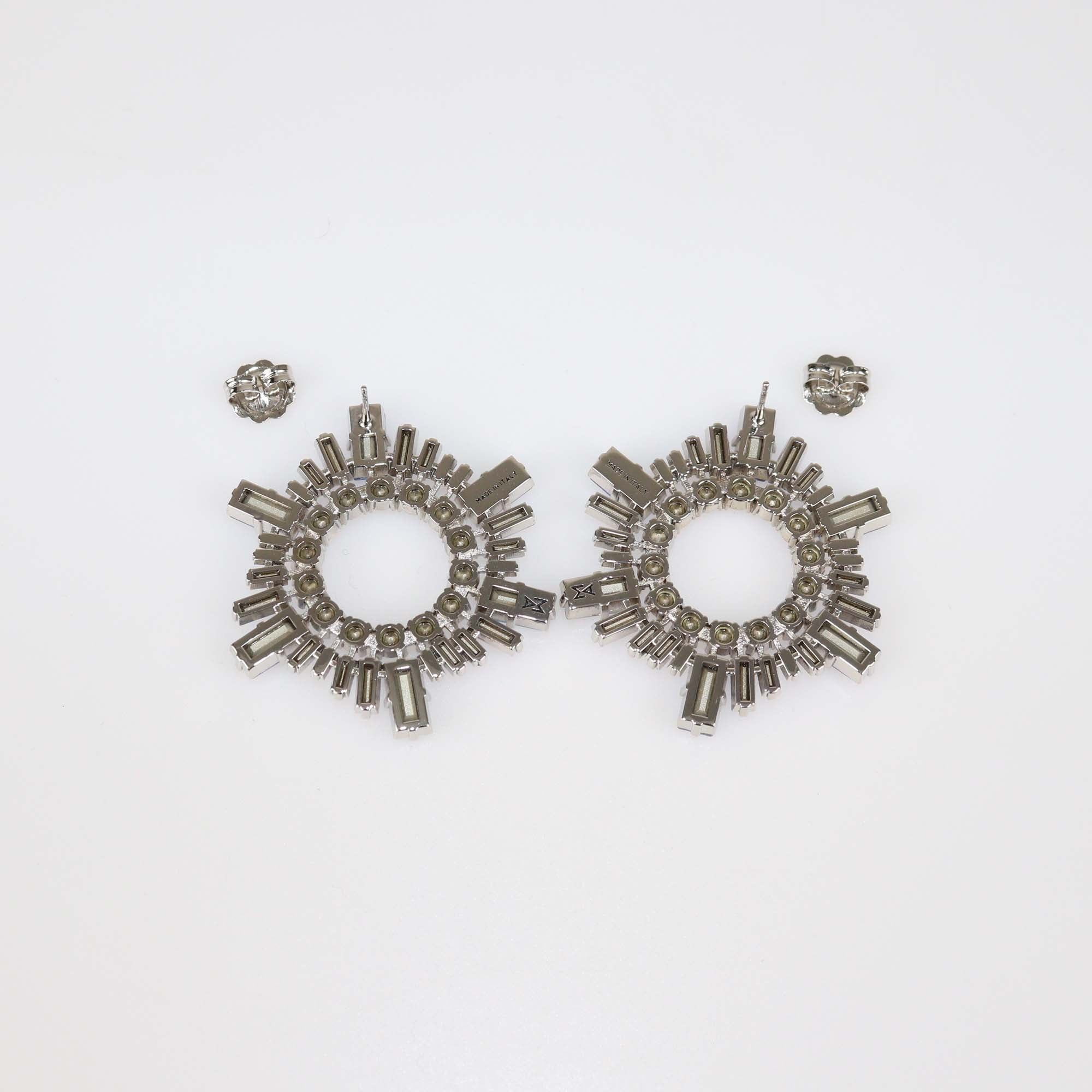 Amina Muaddi Blue Crystals Silver Base Mini Begum Earrings