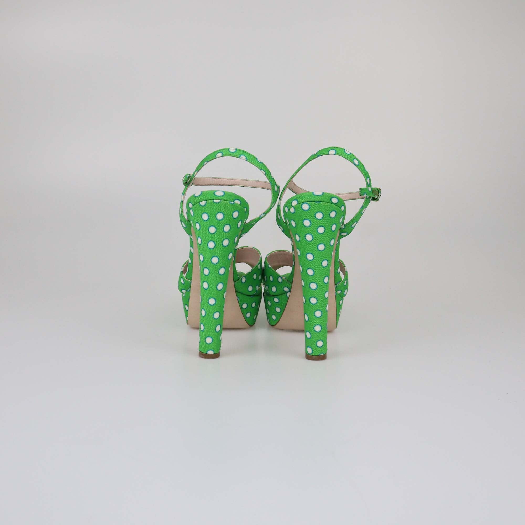 Miu Miu Green Polka Dot Platform Sandals Womens Miu Miu 