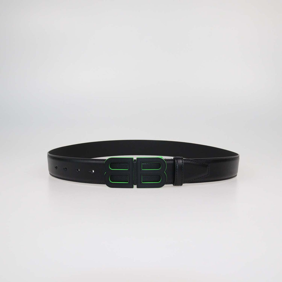 Balenciaga Black Leather BB Hourglass Buckle Belt