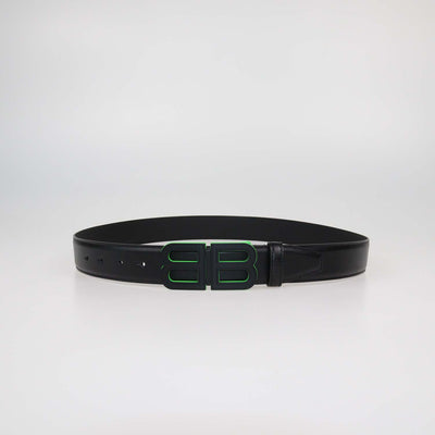 Balenciaga Black Leather BB Hourglass Buckle Belt