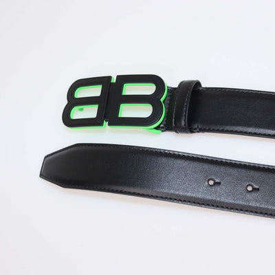 Balenciaga Black Leather BB Hourglass Buckle Belt