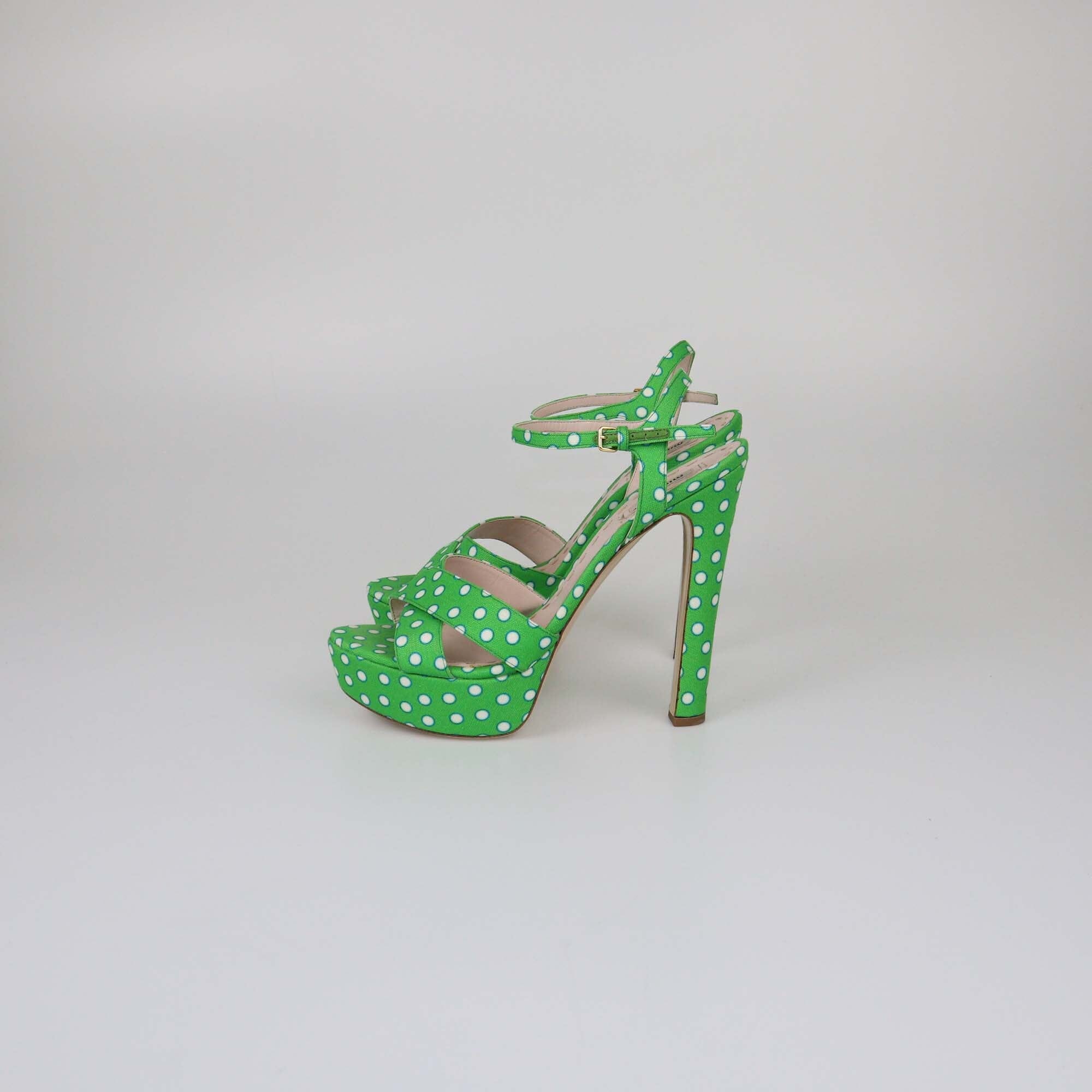 Miu Miu Green Polka Dot Platform Sandals Womens Miu Miu 