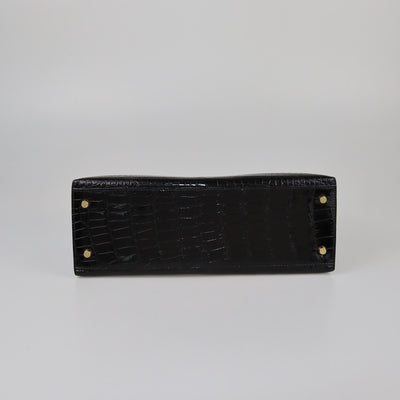 Hermes Black Crocodile Porosus Gold hardware Kelly Sellier 32 Womens Hermes 