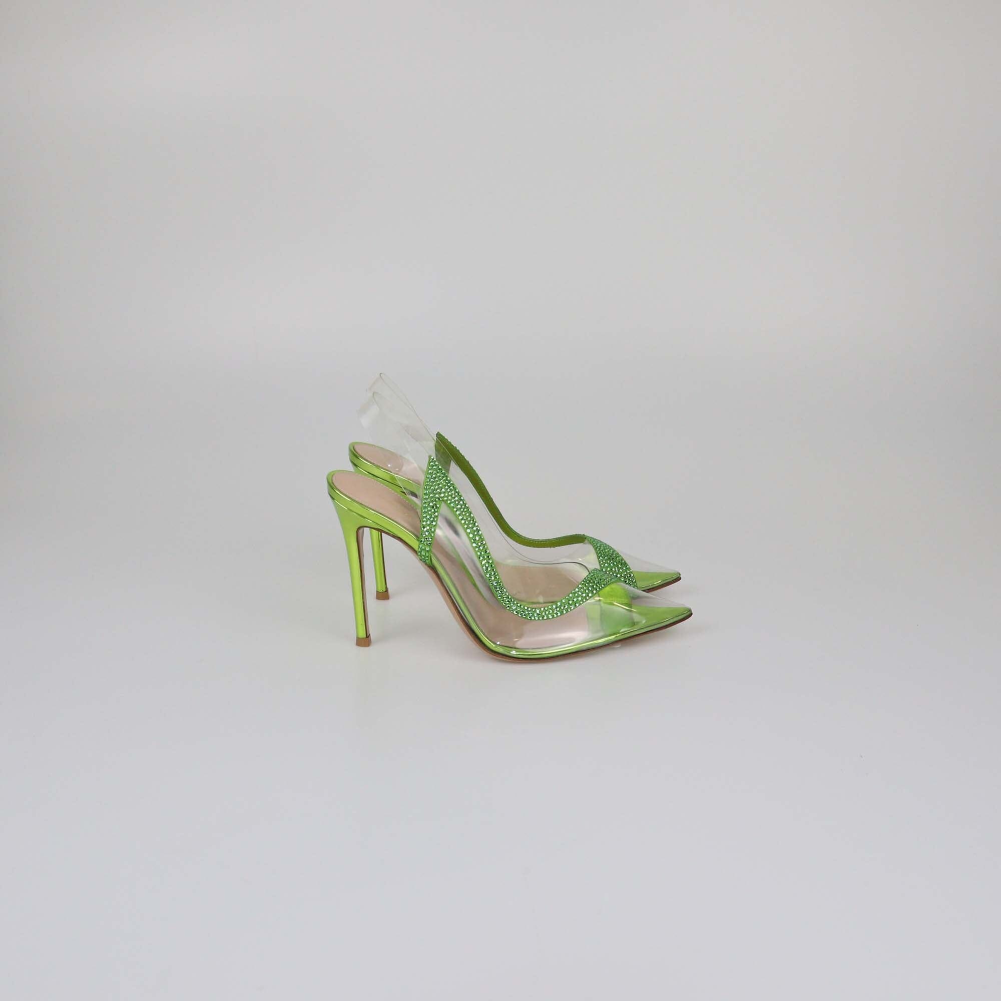 Gianvito Rossi Metallic Green Crystal Hortensia Slingback Pumps Womens Gianvito Rossi 