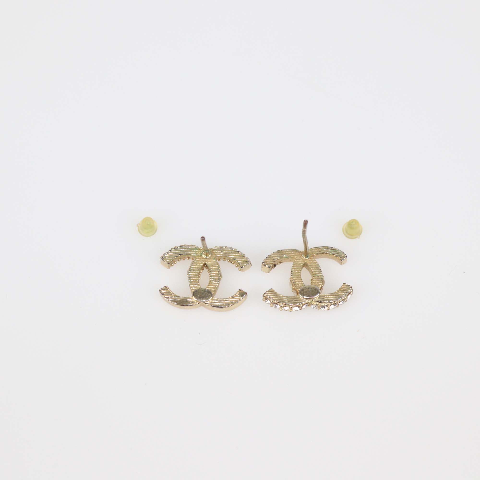 Chanel Gold Tone Metal CC Half Crystal Earrings