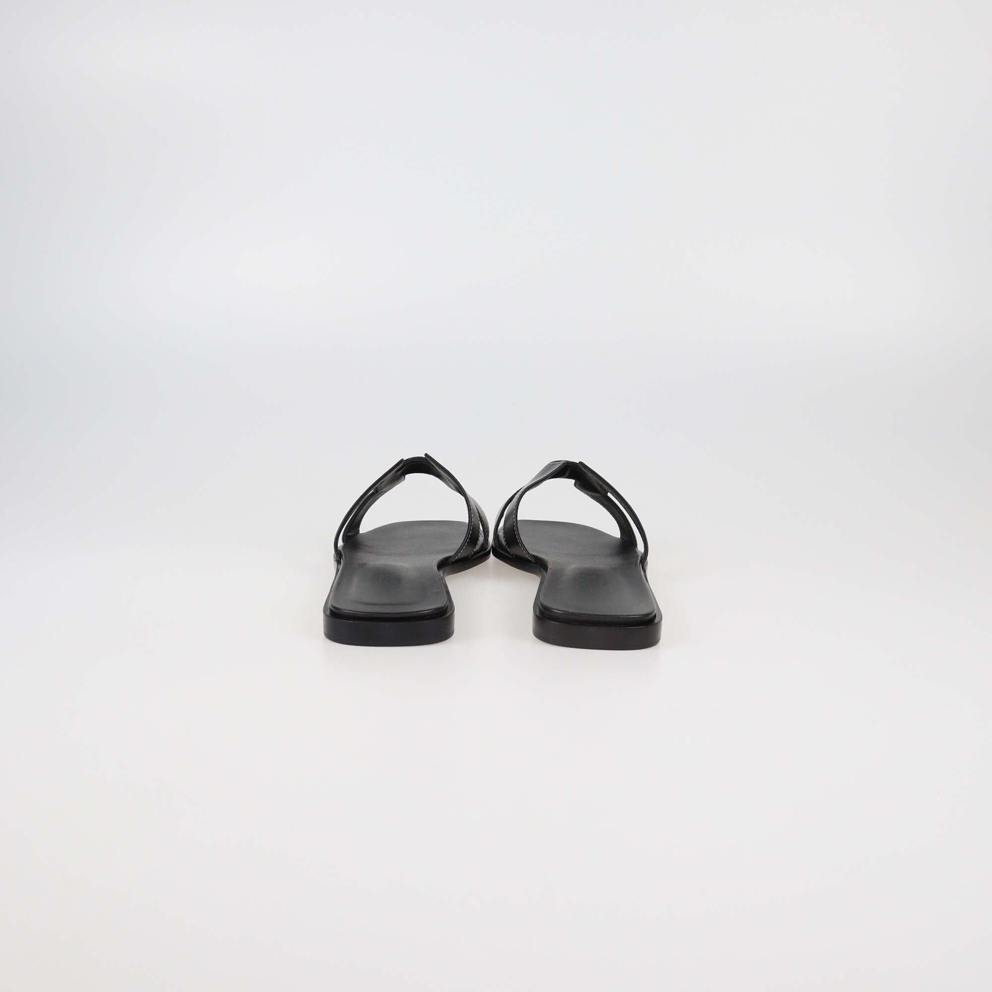 Hermes Black Leather Oran Sandals Womens Hermes 