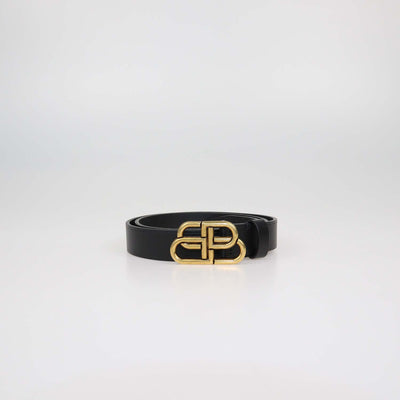 Balenciaga Black Leather Thin BB Belt