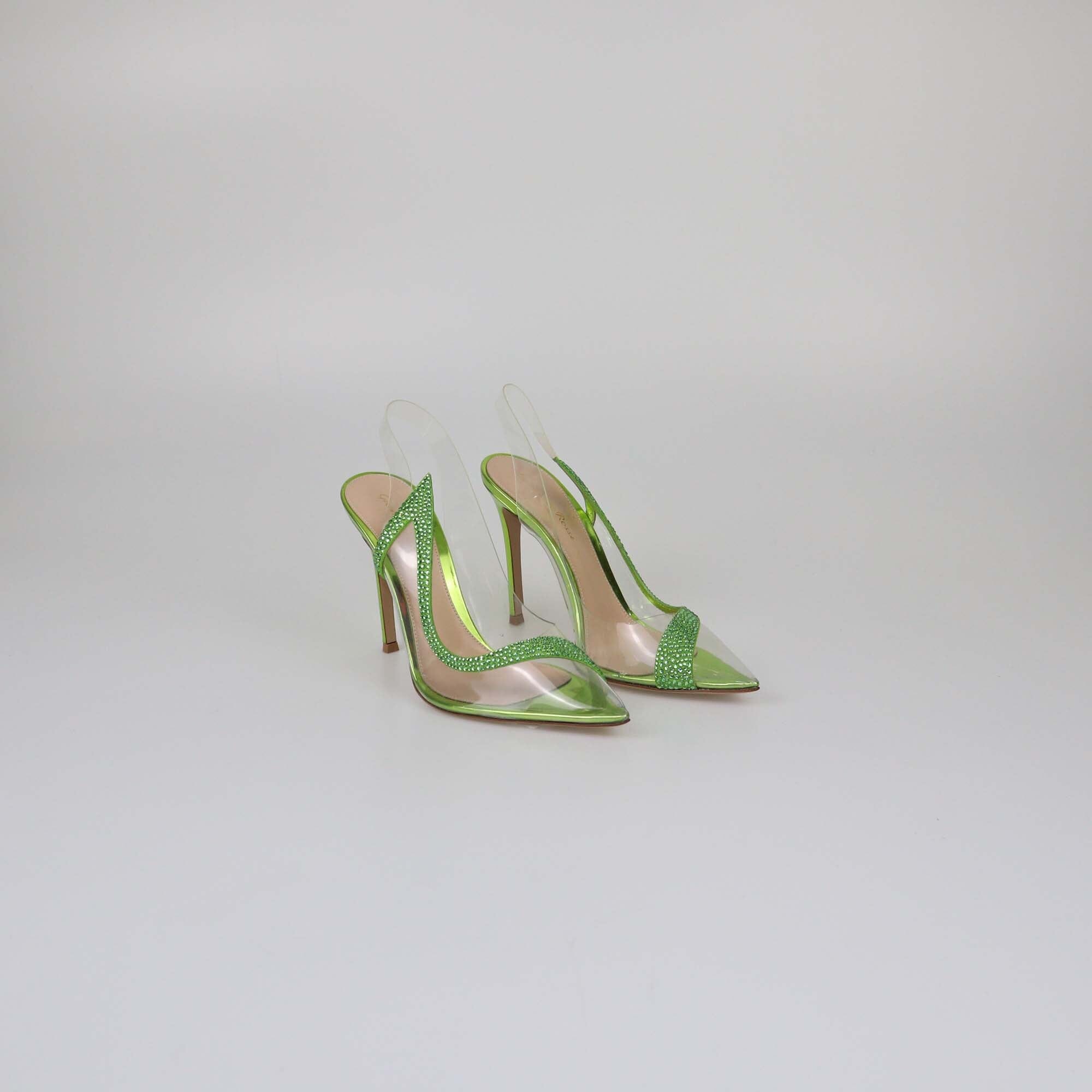 Gianvito Rossi Metallic Green Crystal Hortensia Slingback Pumps Womens Gianvito Rossi 