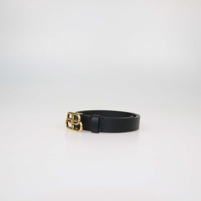 Balenciaga Black Leather Thin BB Belt
