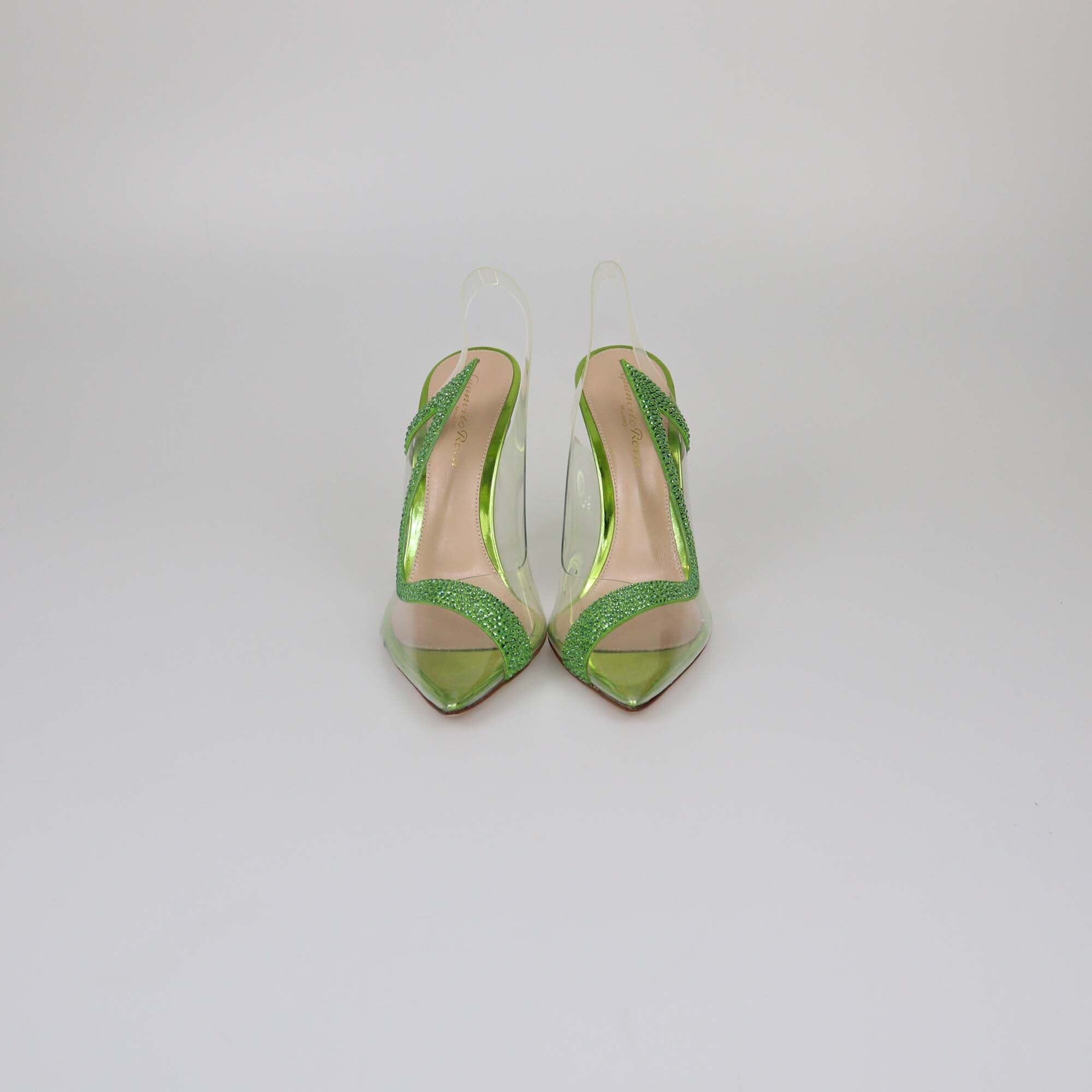 Gianvito Rossi Metallic Green Crystal Hortensia Slingback Pumps Womens Gianvito Rossi 