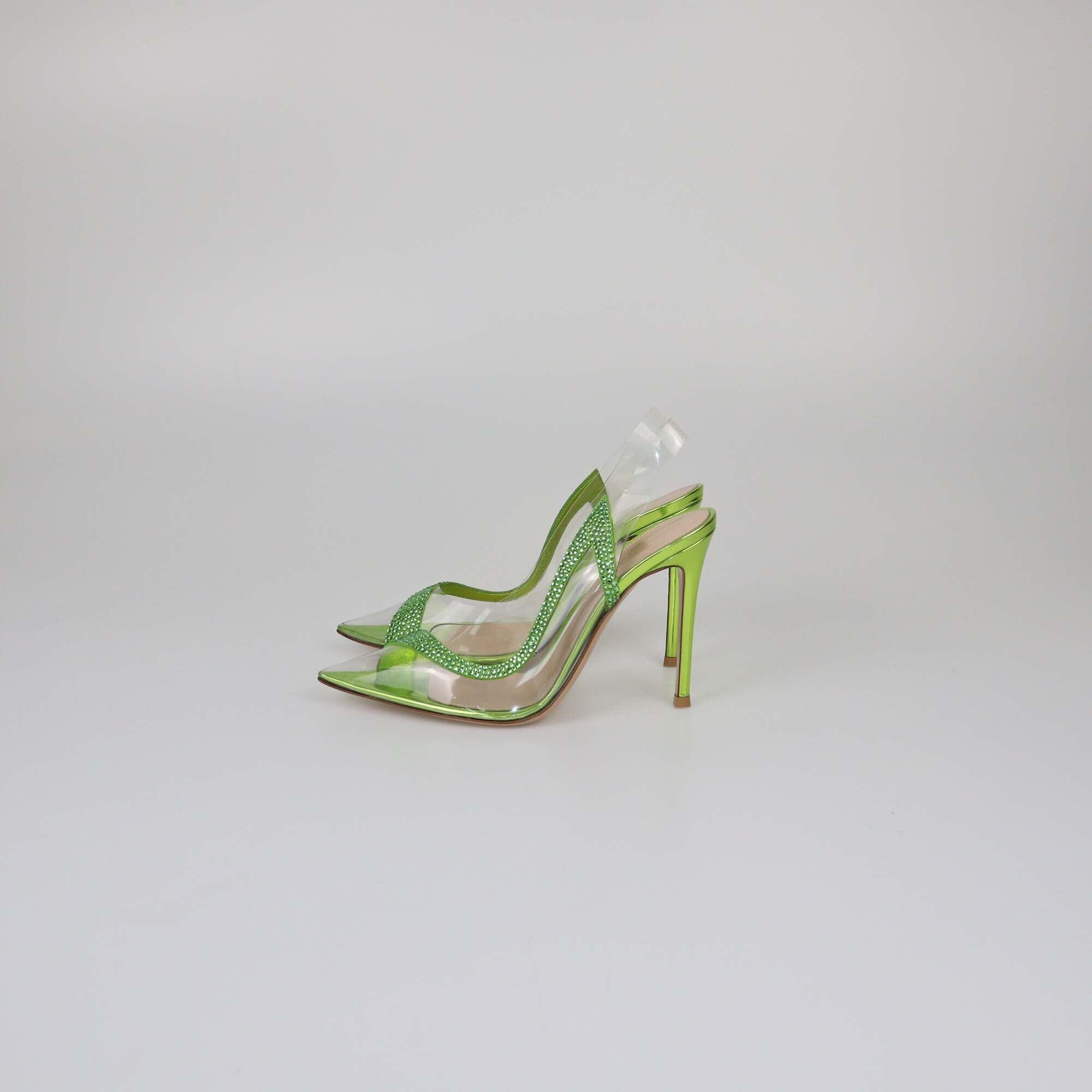 Gianvito Rossi Metallic Green Crystal Hortensia Slingback Pumps Womens Gianvito Rossi 