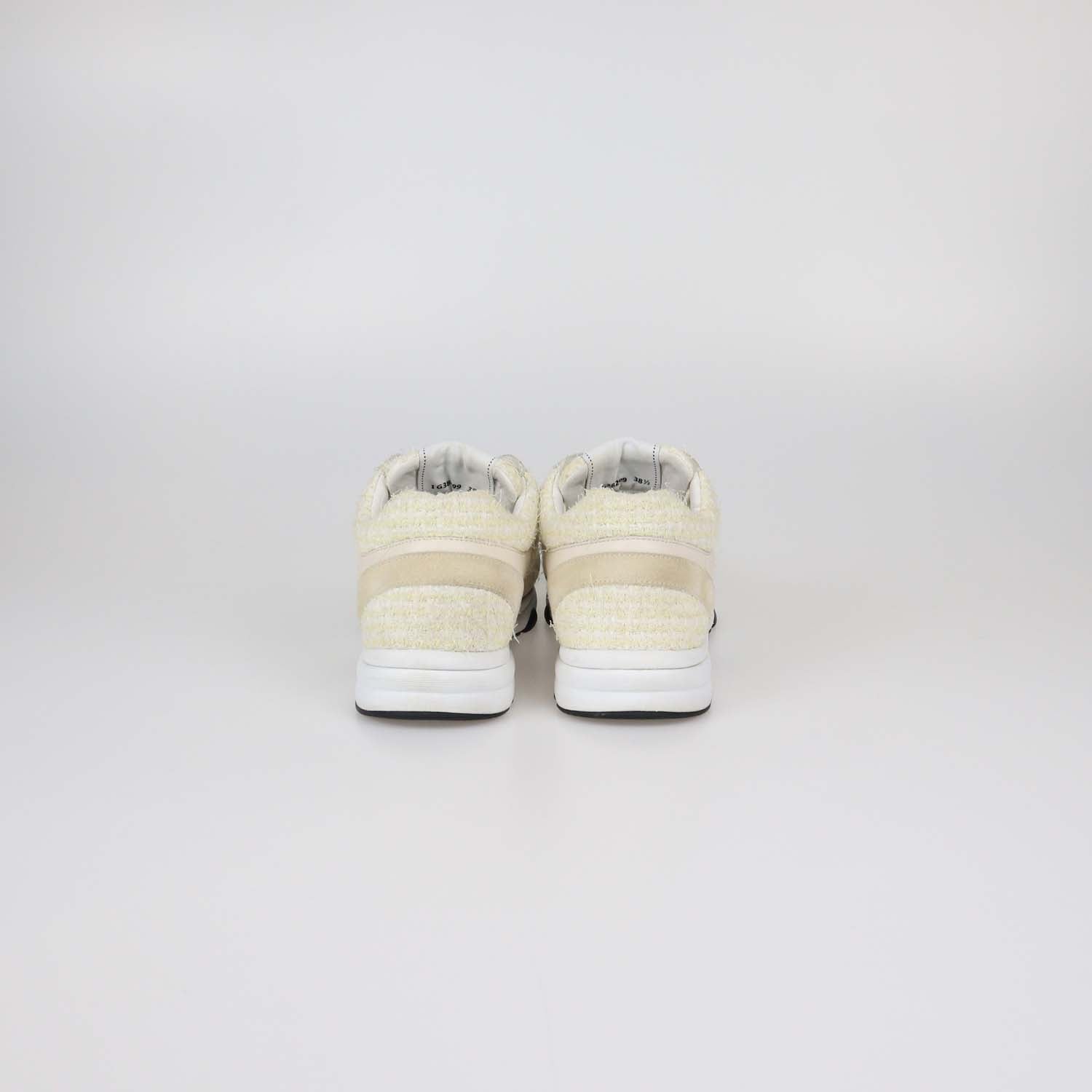 Chanel Beige/Yellow Tweed and Leather CC Low Top Sneakers