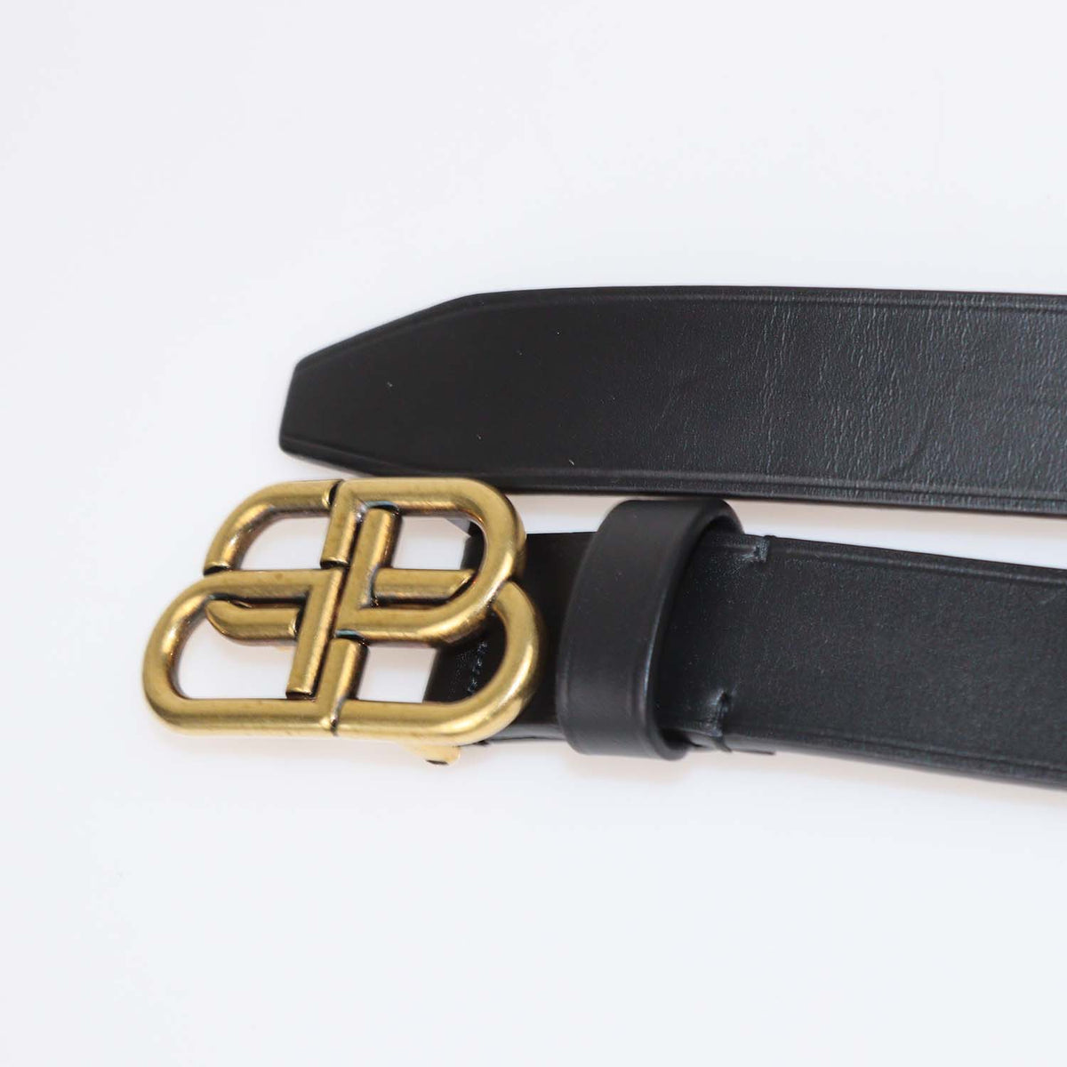 Balenciaga Black Leather Thin BB Belt
