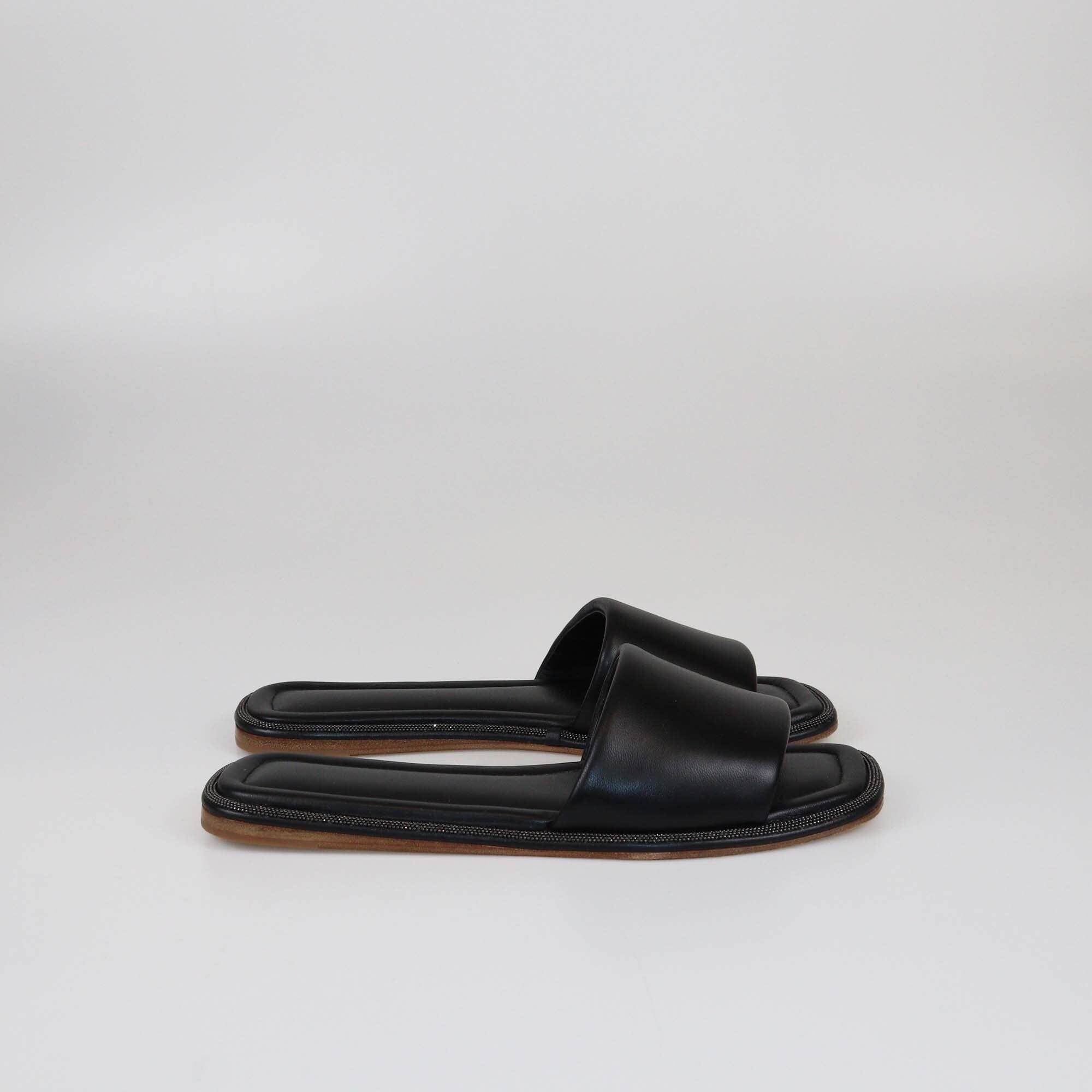 Brunello Cucinelli Black Slide Sandals Womens Brunello Cucinelli 