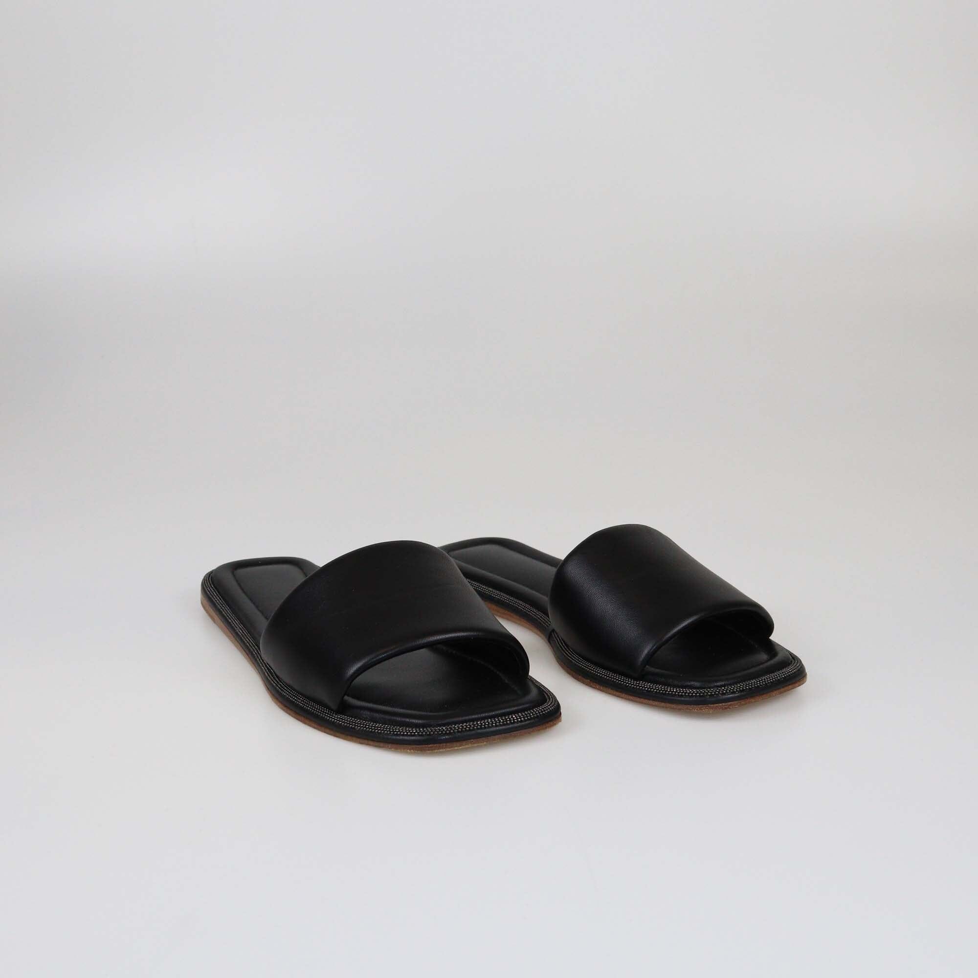 Brunello Cucinelli Black Slide Sandals Womens Brunello Cucinelli 