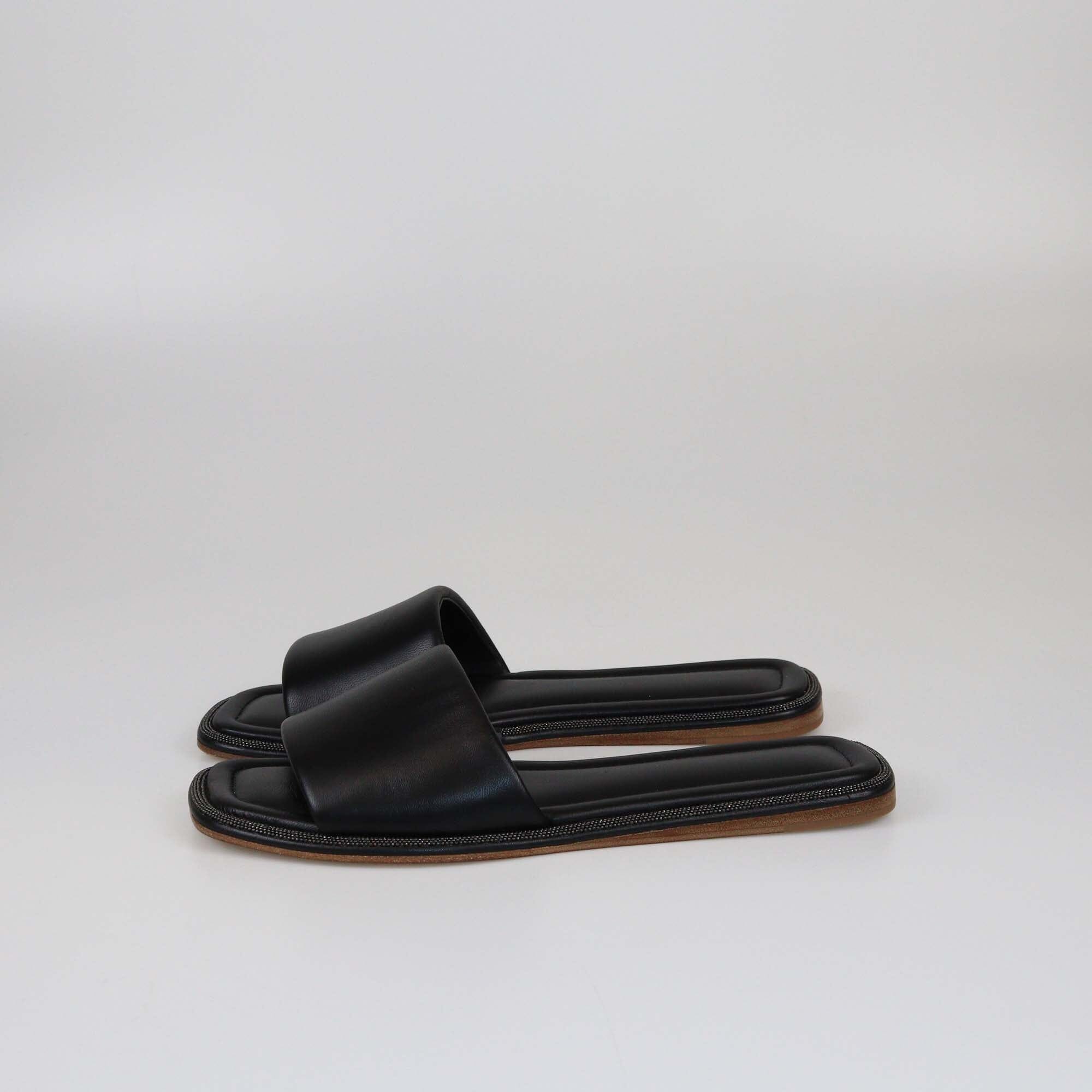 Brunello Cucinelli Black Slide Sandals Womens Brunello Cucinelli 