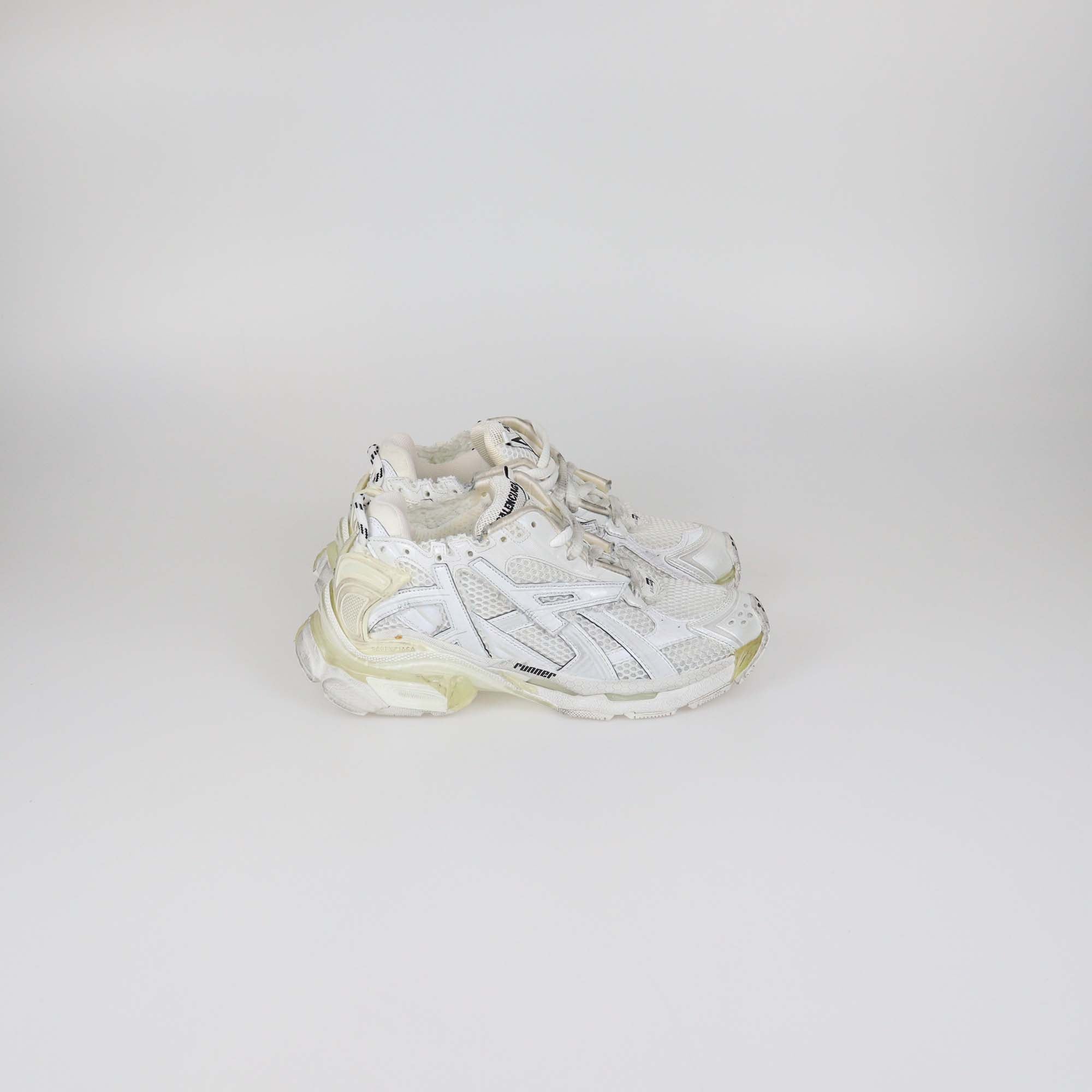 Balenciaga White Mesh and Faux Leather Runner Sneakers