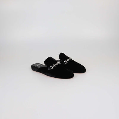 Christian Louboutin Black Velvet Coolito Embellished Mules