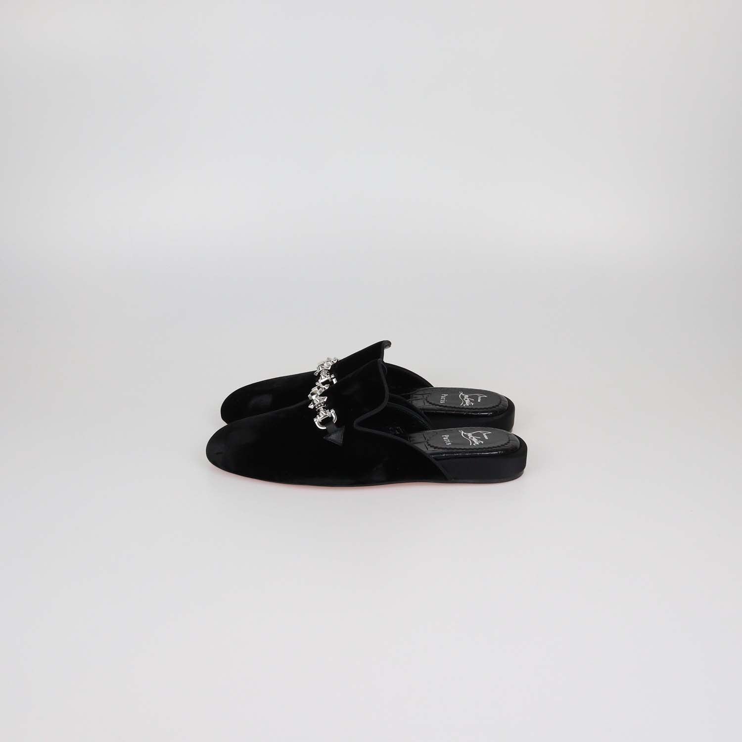 Christian Louboutin Black Velvet Coolito Embellished Mules