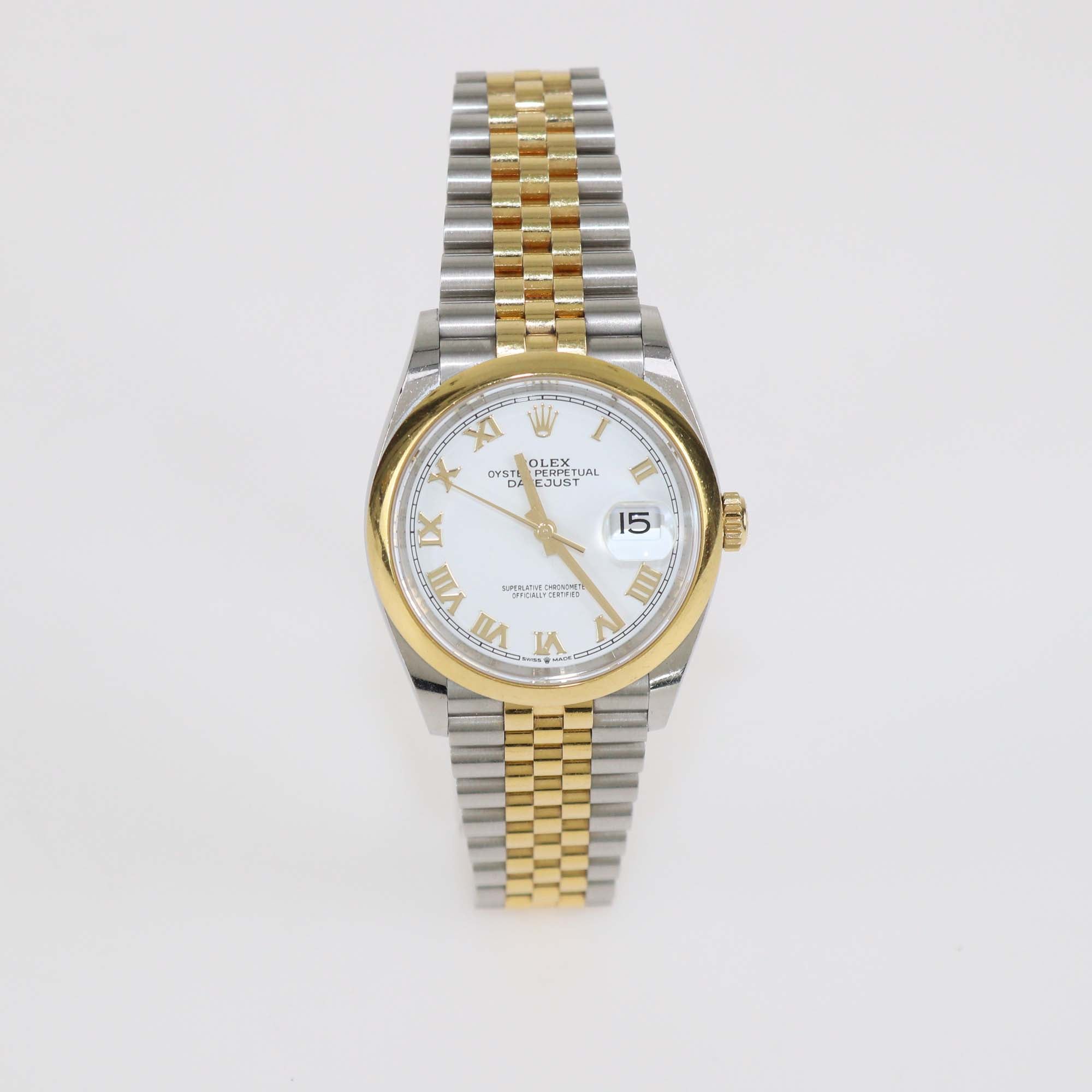 Rolex White 18K Yellow Gold Stainless Steel Datejust 36 mm Watch