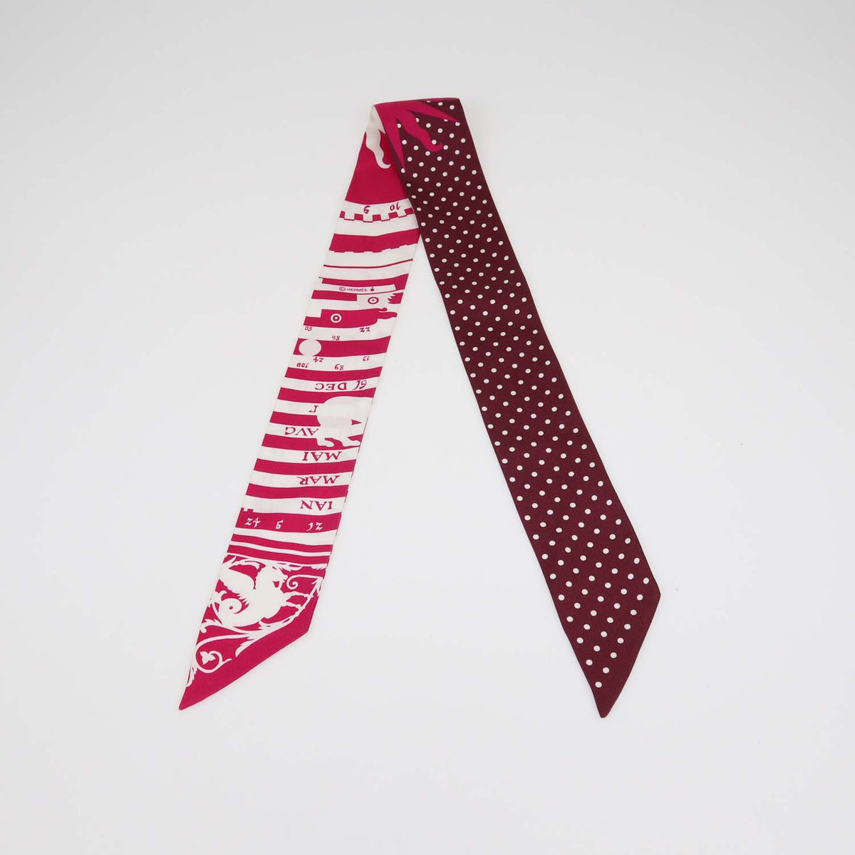 Hermes Fuchsia, White, Bordeaux Silk Astrologie a Pois Print Twilly