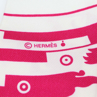 Hermes Fuchsia, White, Bordeaux Silk Astrologie a Pois Print Twilly