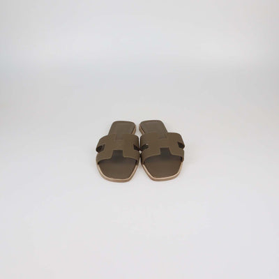 Hermes Etoupe Epsom Leather Oran Sandals