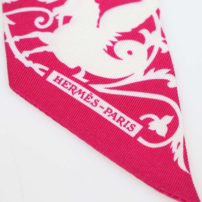Hermes Fuchsia, White, Bordeaux Silk Astrologie a Pois Print Twilly