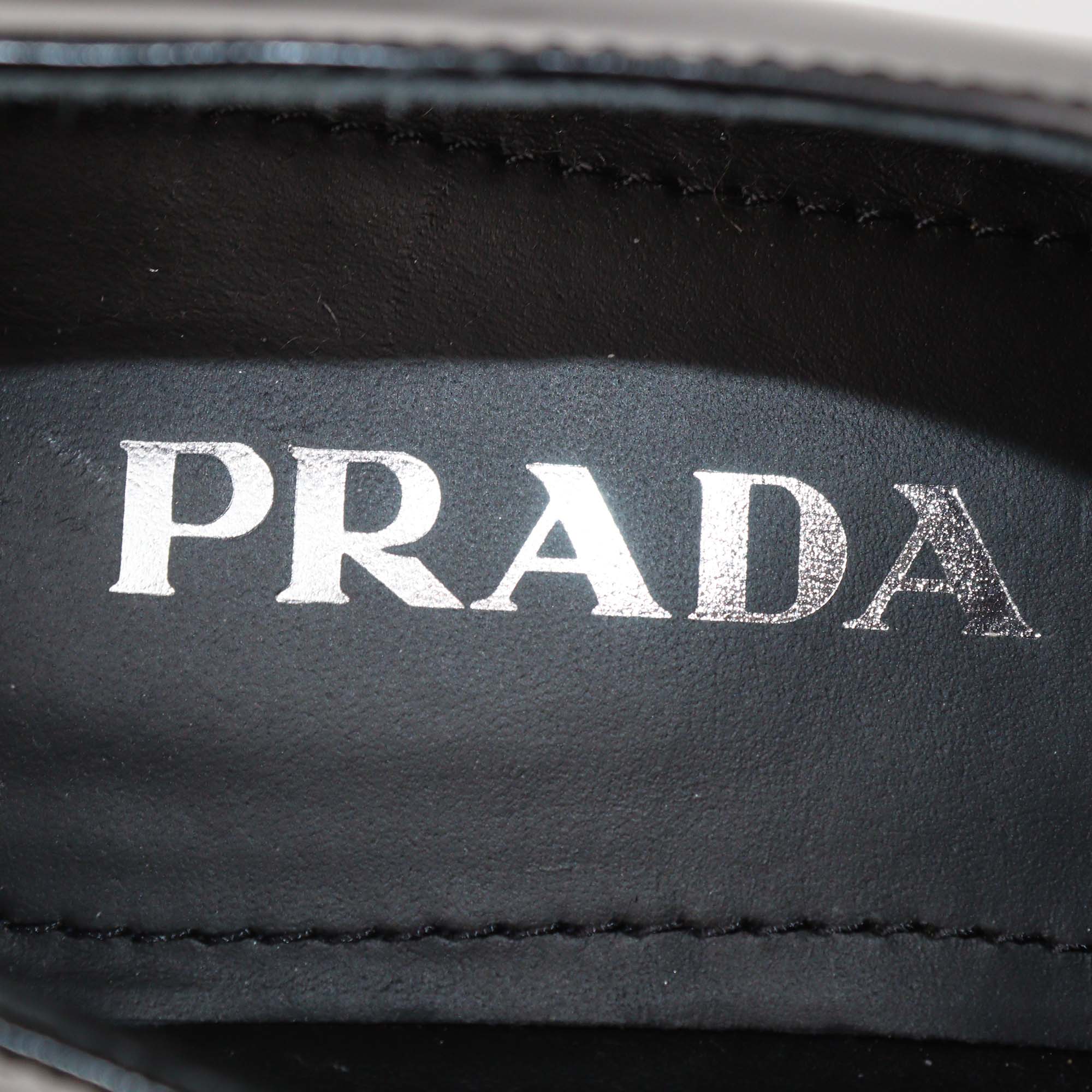 Prada Black Brushed Leather Logo Loafers