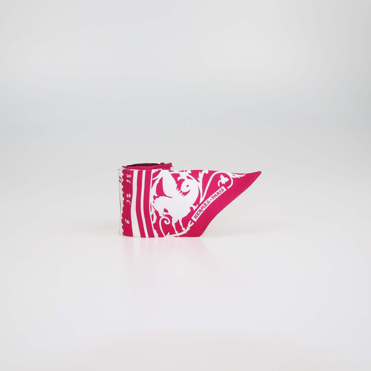 Hermes Fuchsia, White, Bordeaux Silk Astrologie a Pois Print Twilly
