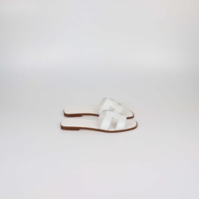 Hermes White Box Calf Leather Oran Sandals