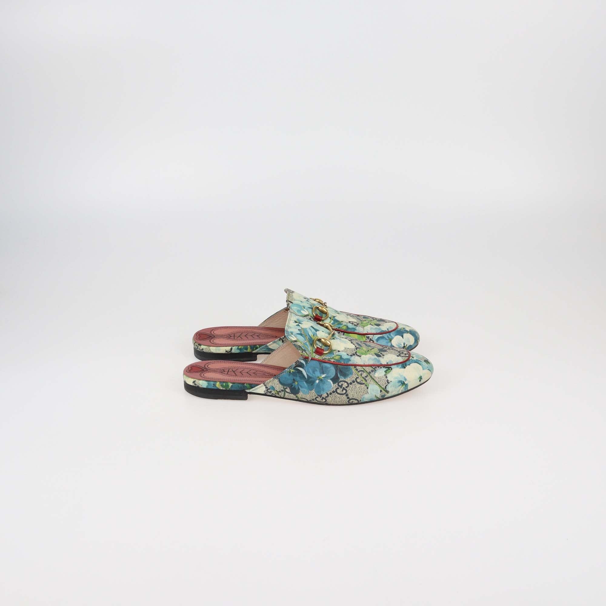 Gucci Multicolor GG Supreme Canvas Blooms Princetown Mules Womens Gucci 