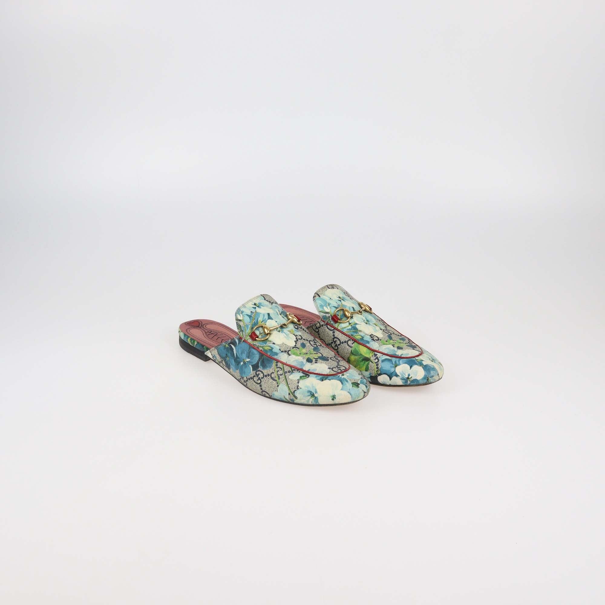 Gucci Multicolor GG Supreme Canvas Blooms Princetown Mules Womens Gucci 