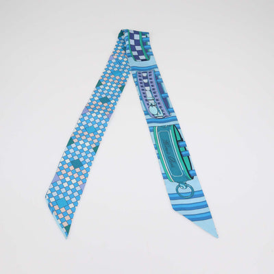 Hermes Blue Silk Colliers de Chiens Print Twilly