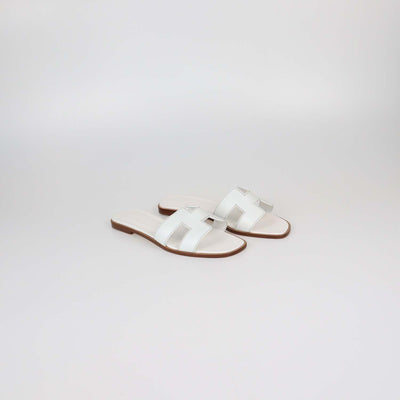 Hermes White Box Calf Leather Oran Sandals