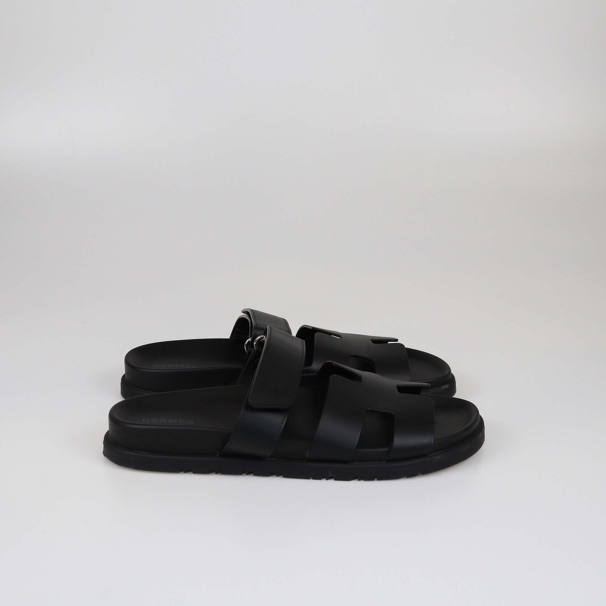 Hermes Black Chypre Flat Sandals Womens Hermes 