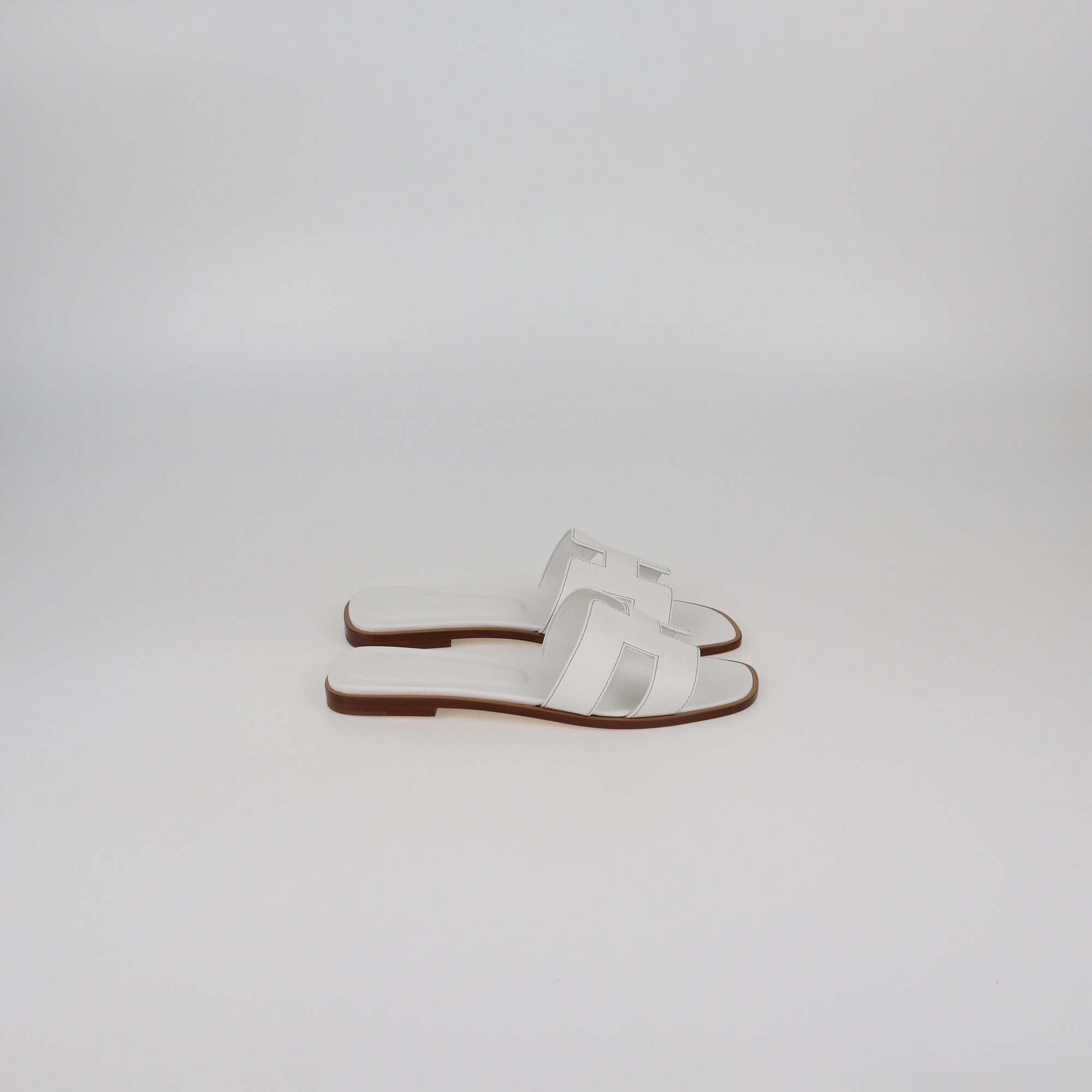 Hermes White Leather Oran Sandals Womens Hermes 