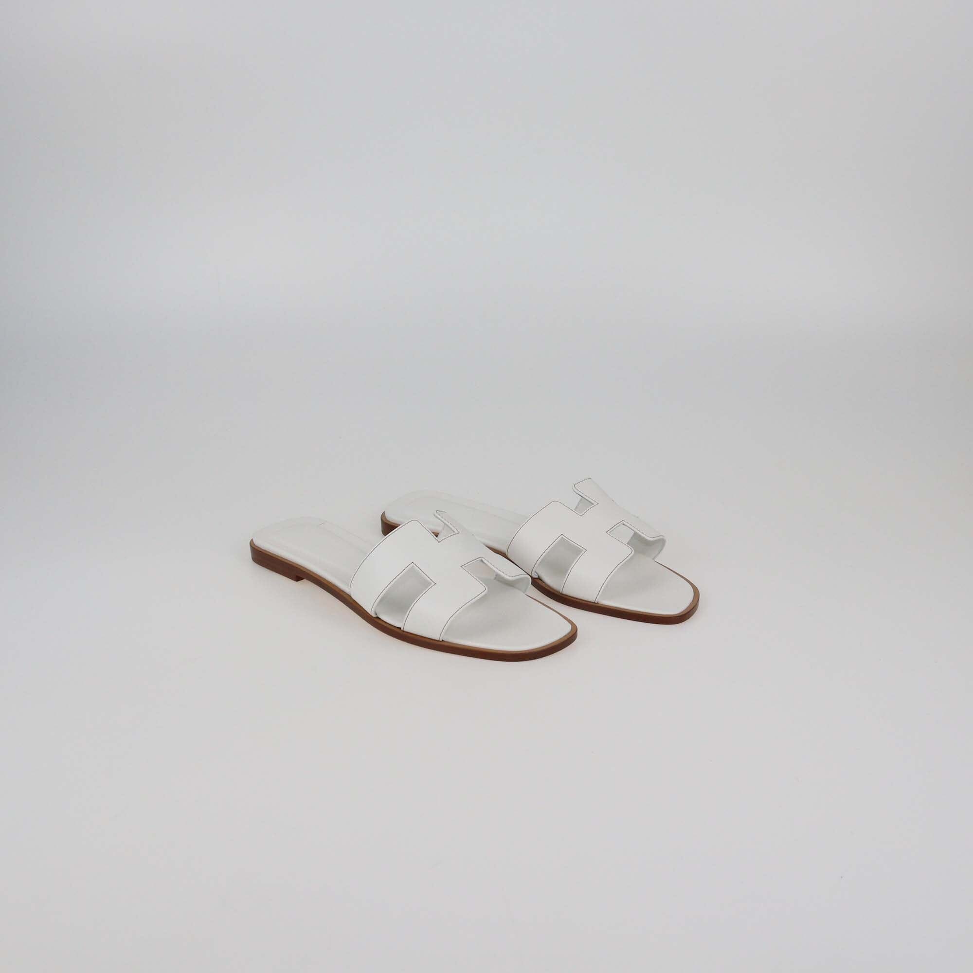 Hermes White Leather Oran Sandals Womens Hermes 