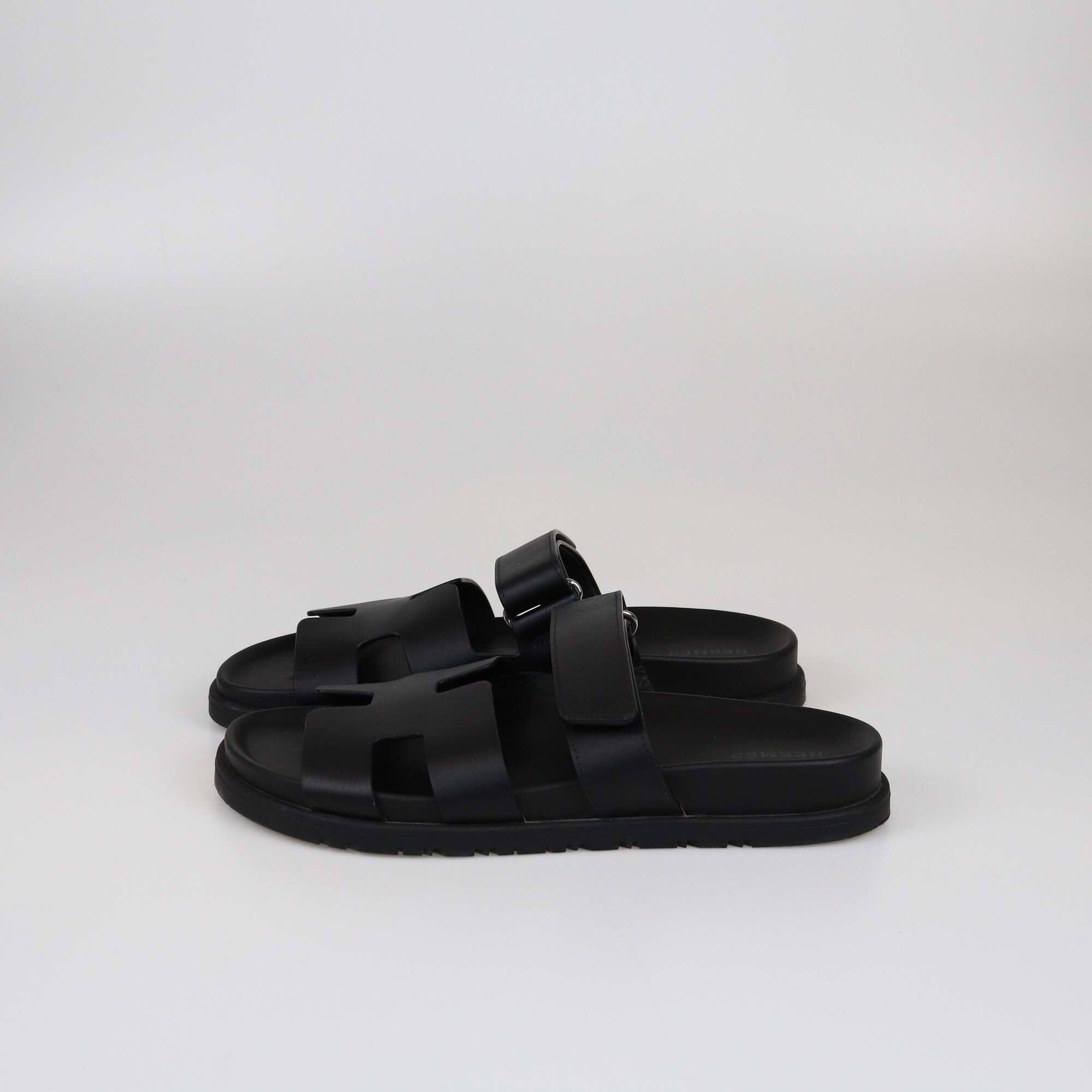 Hermes Black Chypre Flat Sandals Womens Hermes 