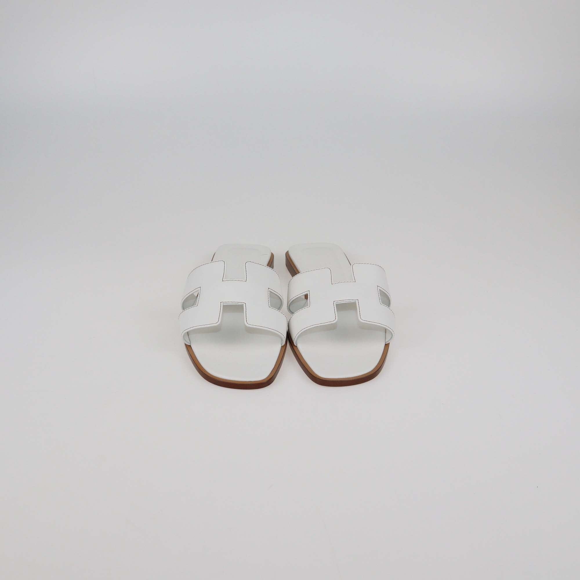 Hermes White Leather Oran Sandals Womens Hermes 