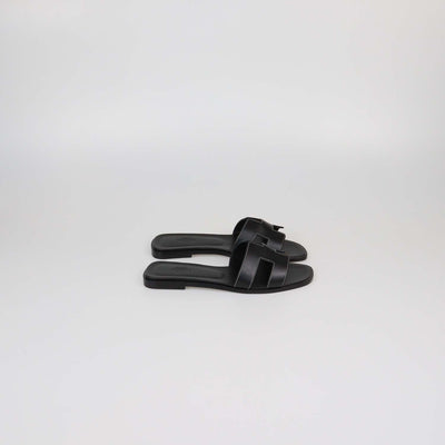 Hermes Black Box Calf Leather Oran Sandals