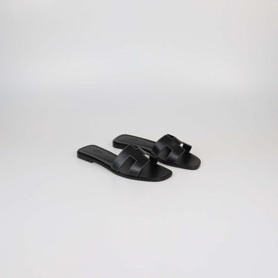 Hermes Black Box Calf Leather Oran Sandals