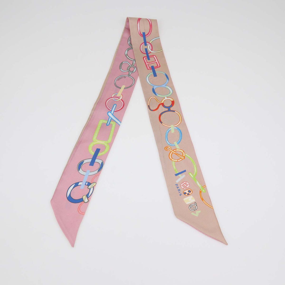 Hermes Bicolor Silk Do Re Boucles Print Twilly