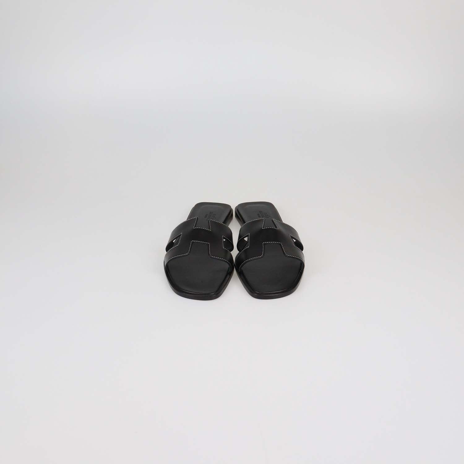 Hermes Black Box Calf Leather Oran Sandals