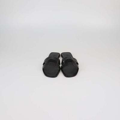 Hermes Black Box Calf Leather Oran Sandals